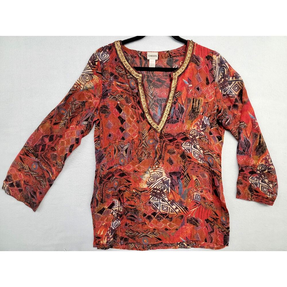 Chico's Beaded Southwestern Tunic Top Size 0 Boho - Picture 2 of 7